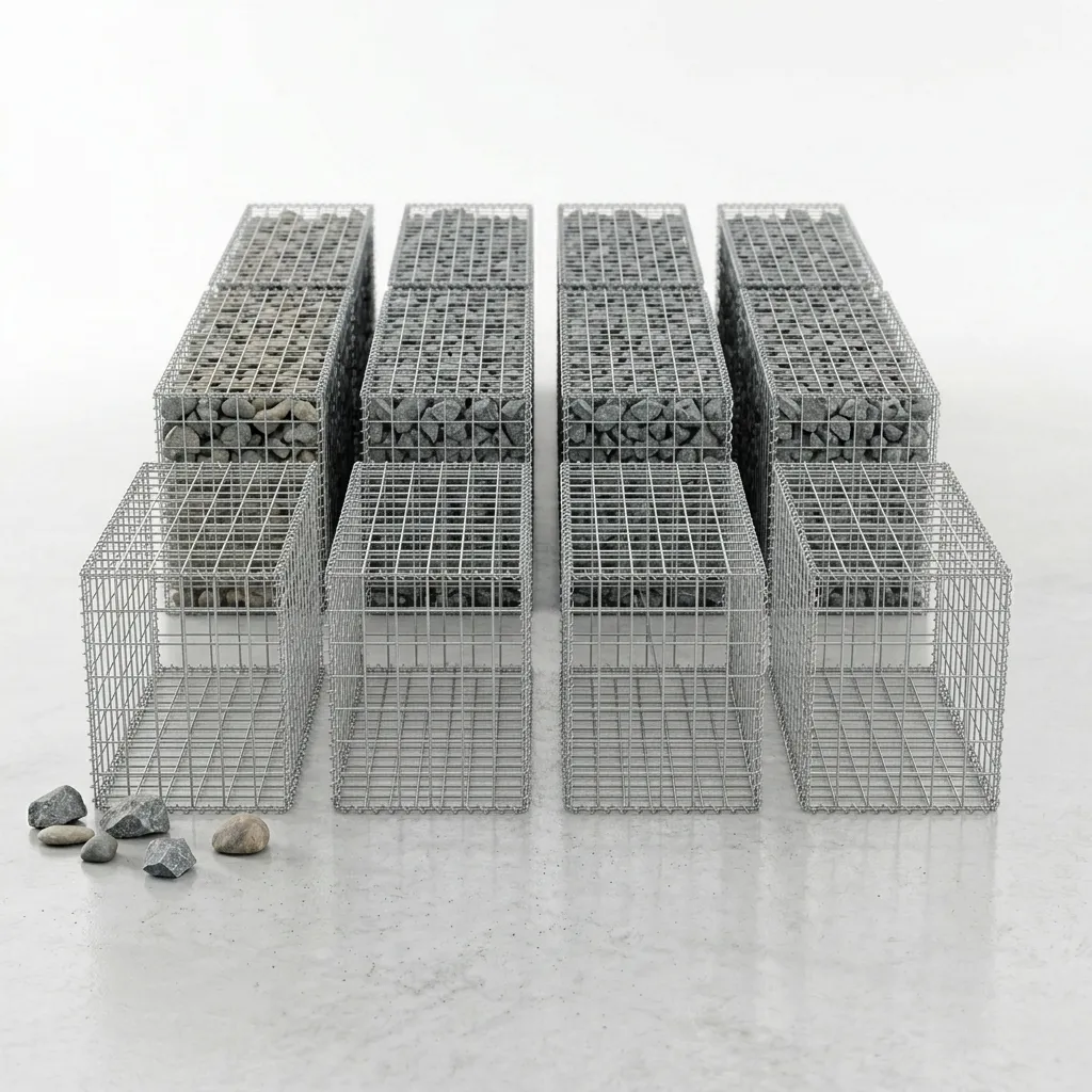 Kit mur gabion en cages d'acier galvanisé maille 5×10 cm, prêtes à remplir — vue produit