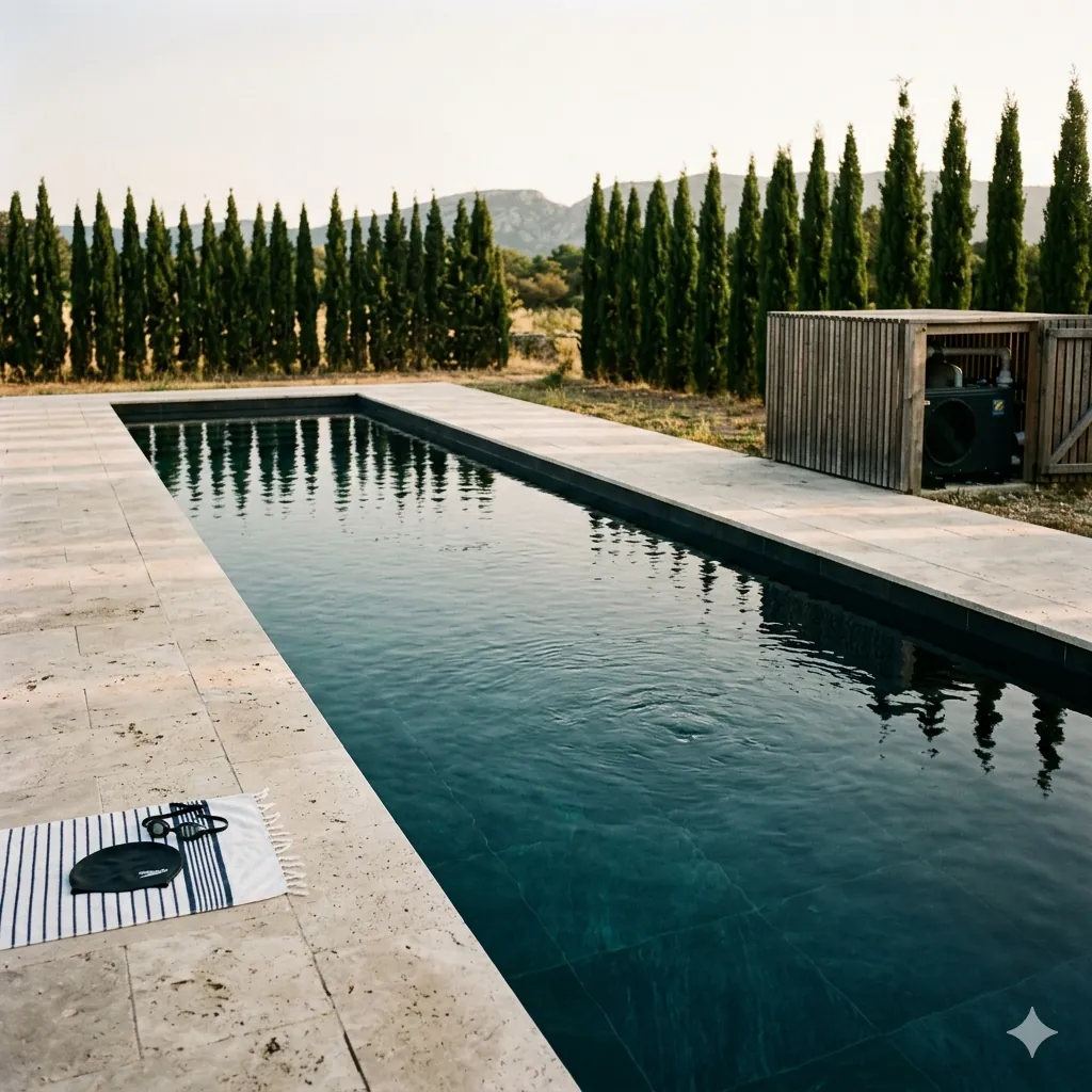 Piscine couloir de nage béton 12 × 3 m Les Maisons Vertes Provençales