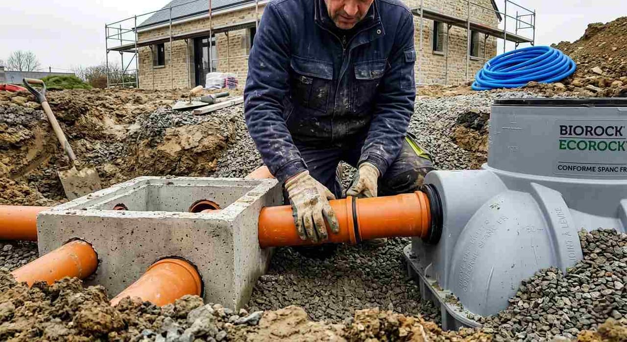 Raccordement des canalisations d'eaux usées à une micro-station d'épuration conforme SPANC