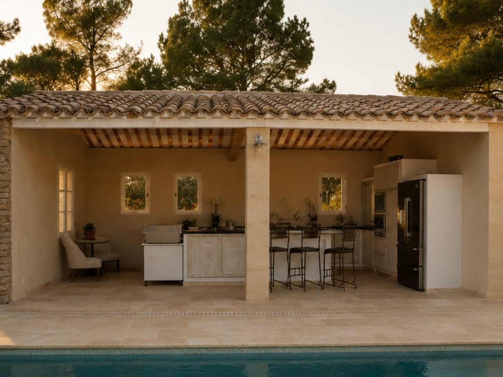 Pool house et cuisine d'été maçonnés livrés à Aubagne